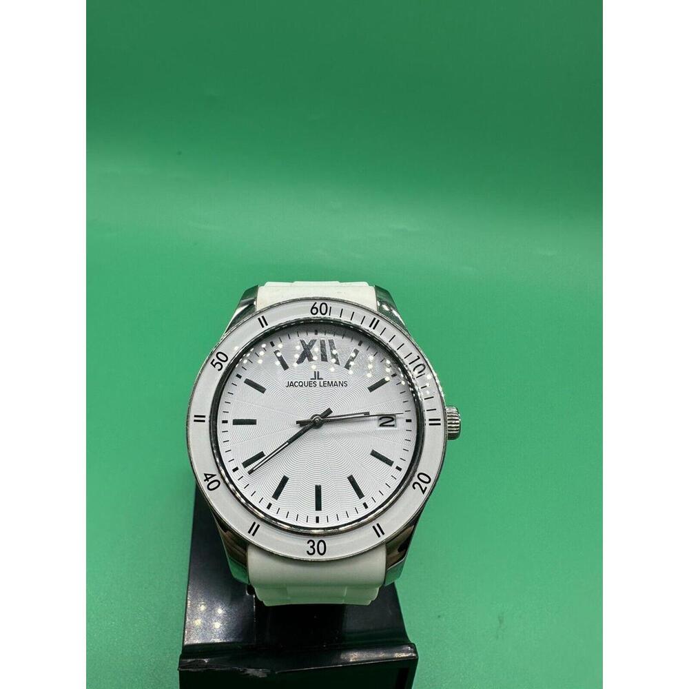 Jacques Lemans Unisex Rome Sports Wrist Watch 1-1622 White Silicone Strap MINT